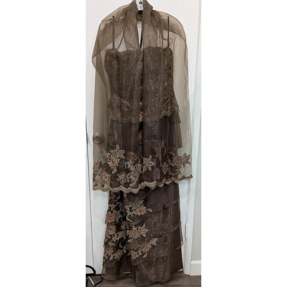 Jovani Dresses & Skirts - Jovani Formal Gown Set 14 Brown Embroidered Sequin Lace Whimsigoth Gala Evening